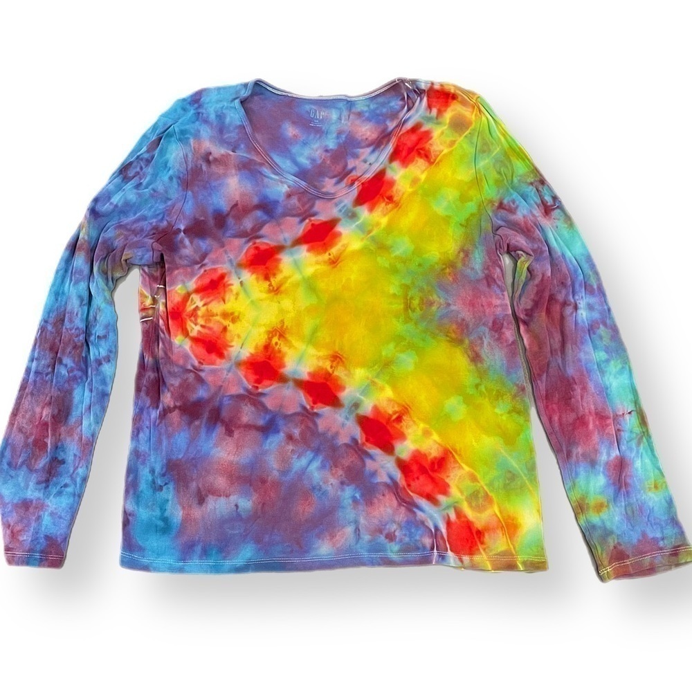 Tie dye long sleeve tee rainbow dragon's breath XXL ribbed cotton modal
